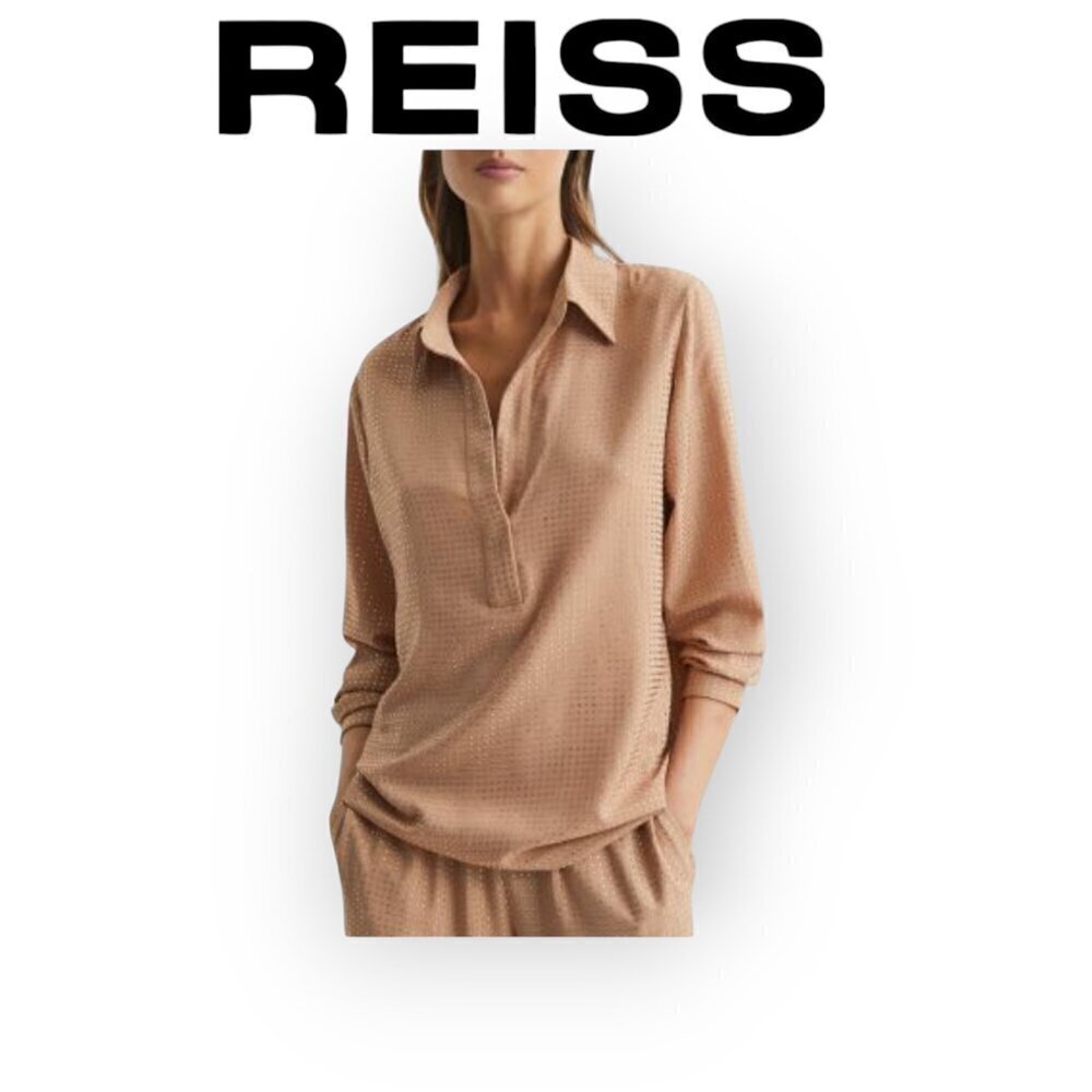 Reiss Matilda Brown Crystal Embellished Shirt Womens Size 6 Evening Party Top